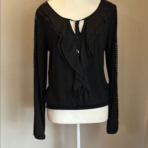 White House Black Market long sleeve Black Ruffled Women's Top. Small